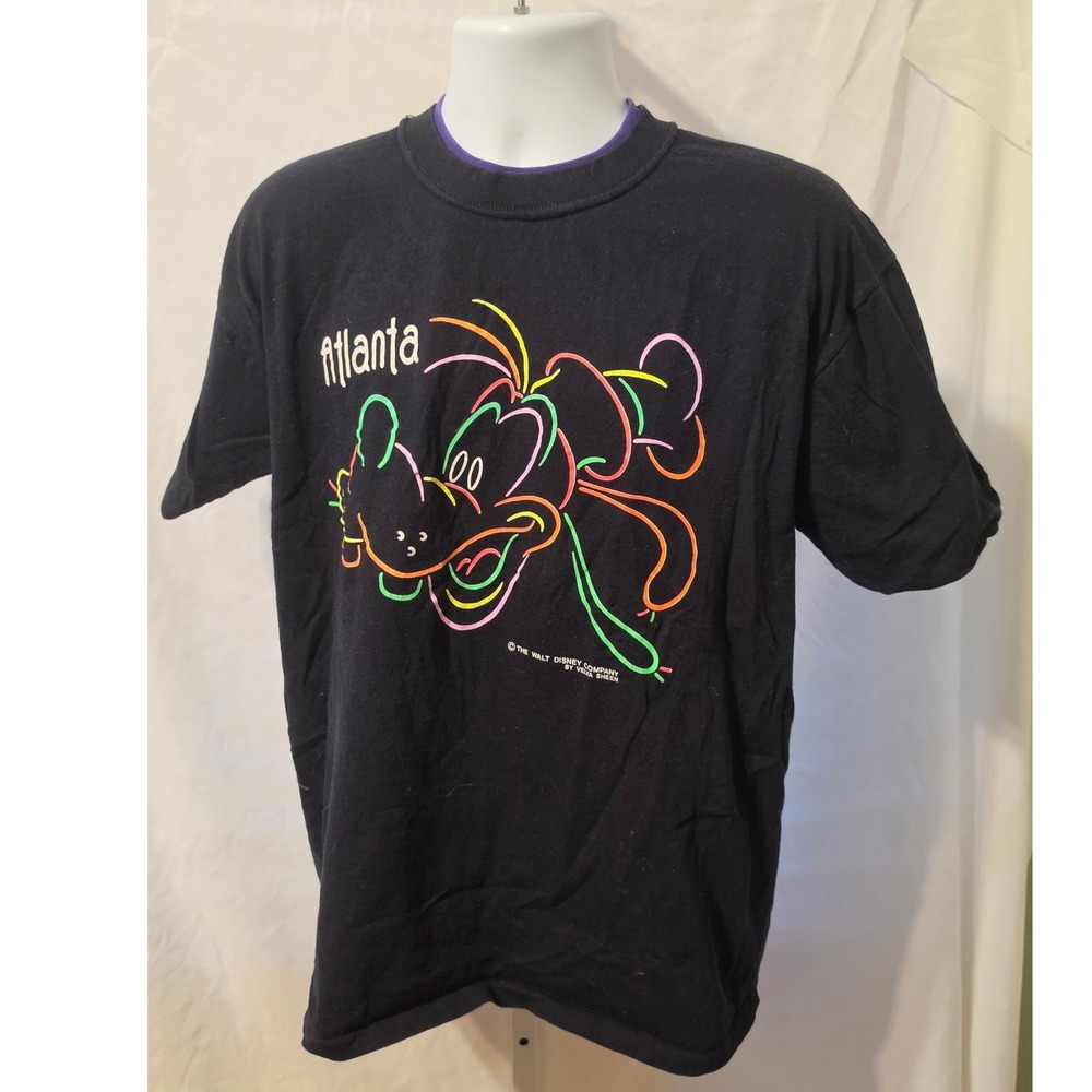 Vintage Velva Sheen Disney Atlanta Goofy Neon Graphic T-Shirt Large USA '90s